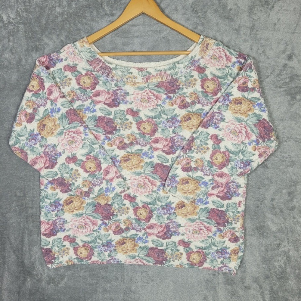 Vtg Objects Dart Sweater Small Floral Rose Print USA Grandmacore Cottagecore